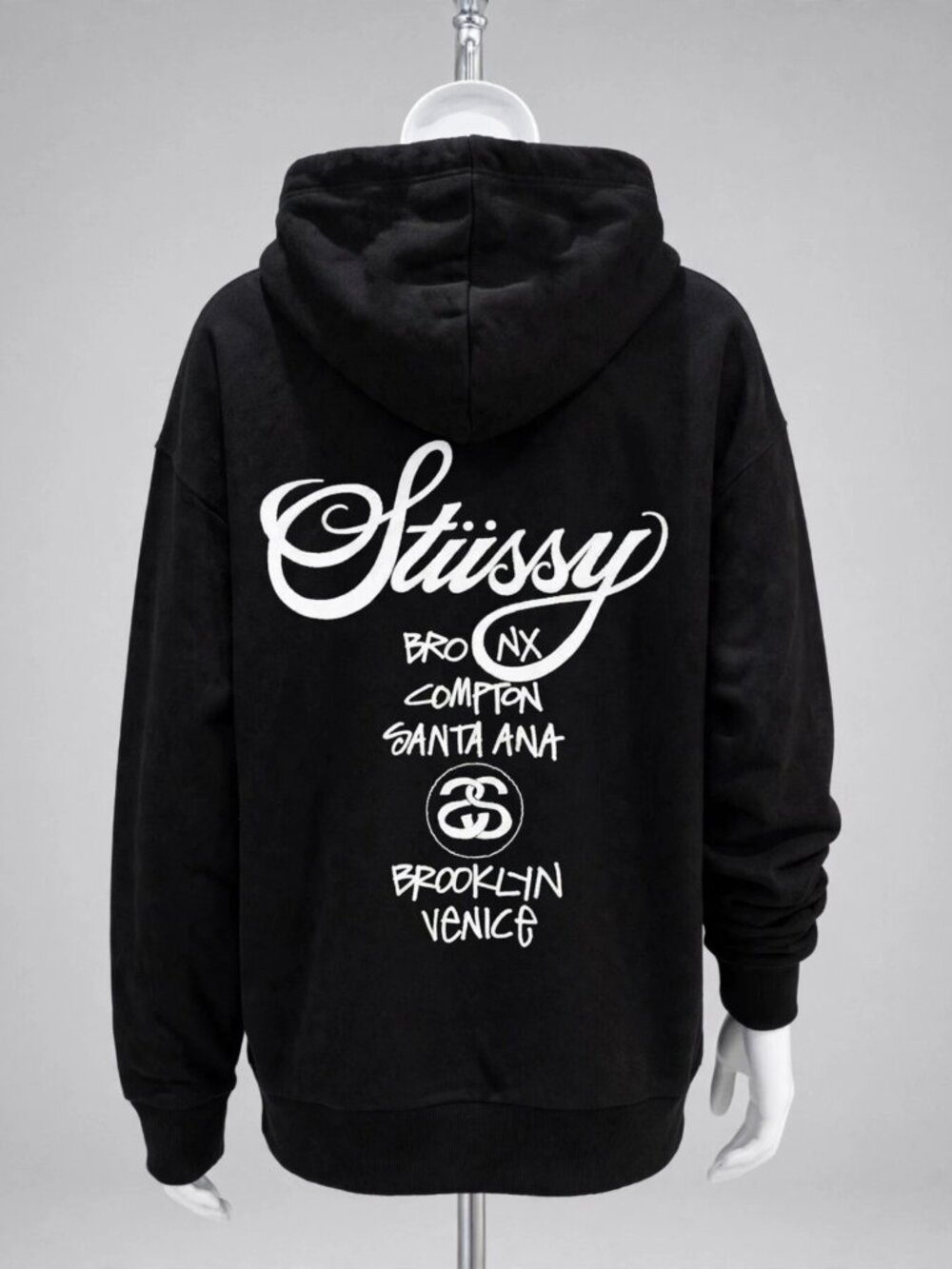Stussy World Tour City Graphic Zip Up Hoodie Black NWT Unisex